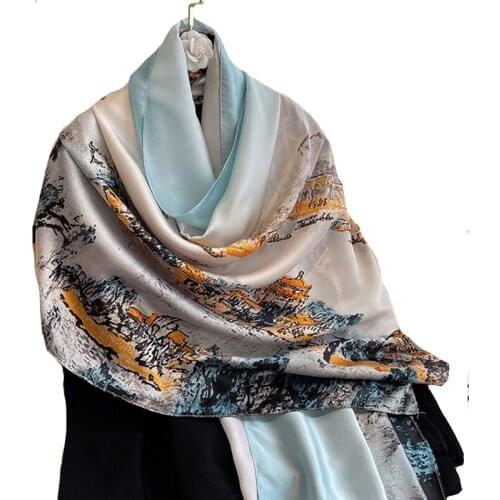 2021 Women Silk Winter Scarf Luxury Design Print Lady Beach Shawl Scarves Fashion Smooth Foulard Female Hijab