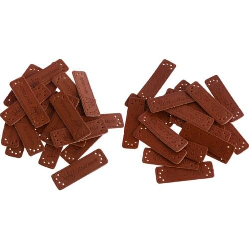40 Pieces Brown PU Leather Handmade Labels Embroidered sewing projects Apparel Garment Accessories handmade hats scarves