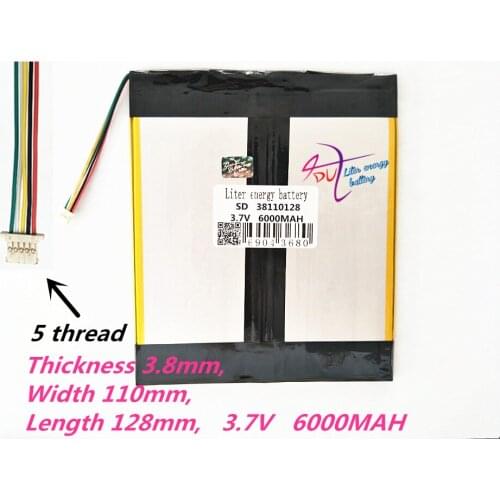 5 thread 38110128 Tablet PC battery capacity 40110130 3.7V 6000mA Universal Li-ion battery for tablet pc 7 inch 8 inch 9inch
