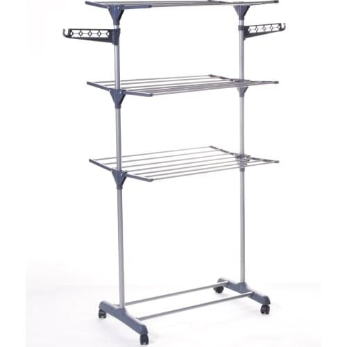 780x620x1650mm Clothes Dryer Three-layer Coat Rack Clothes Hanger Floor Hanger On Wheels Clothing Drying Rack