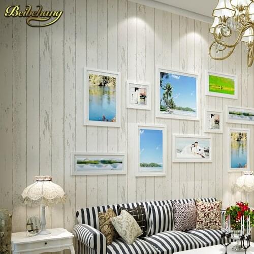 Beibehang papel de parede. Blue/White Wood Panel non-woven wallpaper Roll Natural Rustic Wood board wall covering Design Vintage