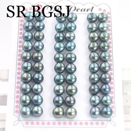Free Ship 8-8.5mm 30pairs Shining Green Half Drilled Hole Natural Freshwater Pearl Super Luster In Pairs DIY Pearl Beads