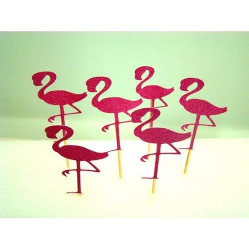 Fushia Glittery Flamingo wedding Cupcake Toppers tea Party Decor food picks Birthday bridal baby shower cake decorations24pcs