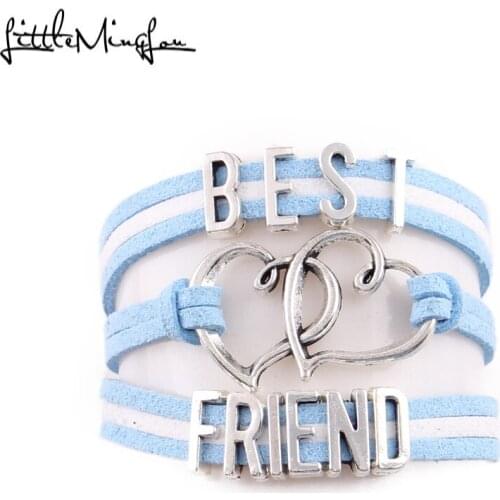 Little Minglou Best Friend bracelet heart charm suede wrap men bracelets & bangles for women jewelry best friend gift