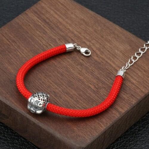 Genuine 925 Sterling Silver Jewelry Fashion Simple Silver Pig Red Rope Women Bracelet Fine Jewelry Birthday Gift