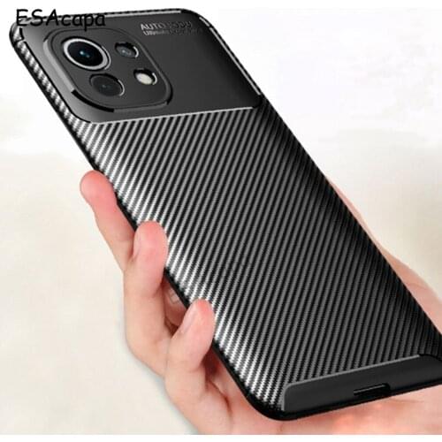 For Xiaomi Mi 11 Case Carbon Fiber Shockproof Silicone Phone Cover For Xiaomi Mi 11 Pro Anti-fall Soft TPU Back Case