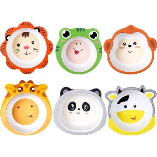 Baby bamboo fiber children 's anti falling rice bowl cartoon Baby food bowl anti scalding rice bowl to their plate
