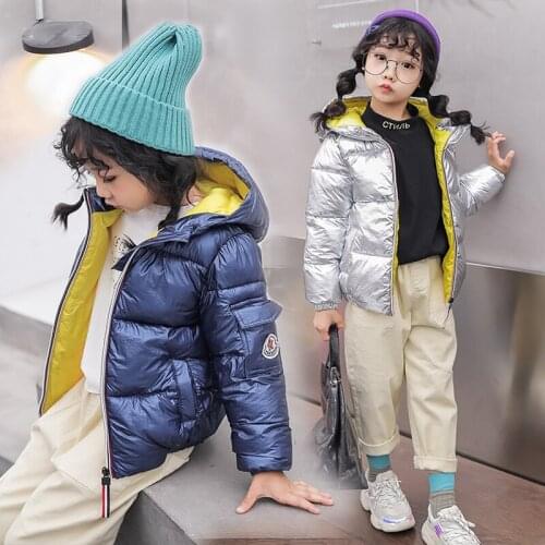Childrens Down Cotton Padded Jacket Clothes Fall Winter Boys Silver Casual Outerwear Girls Wadded Coat For Kids Hooded Coat P79