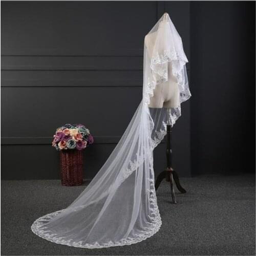 Luxury Vintage Hot Sale Sparkly Sequins cathedral Bridal Veils White Ivory 3 Meters Long wedding Veil with Comb