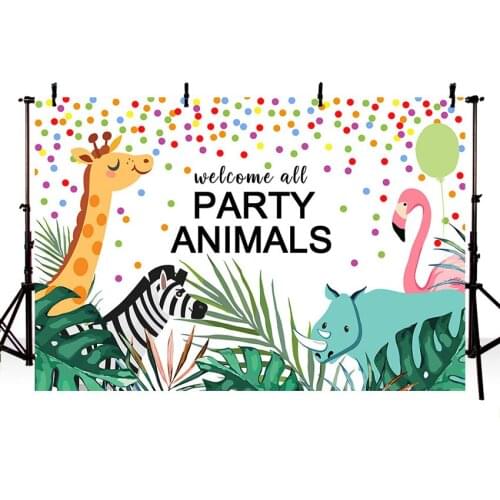 Woodland Safari Party Photography Backdrop Fall Animal Leaves Flamingo Giraffe Background Baby Shower Photocall Photobooth QQ83
