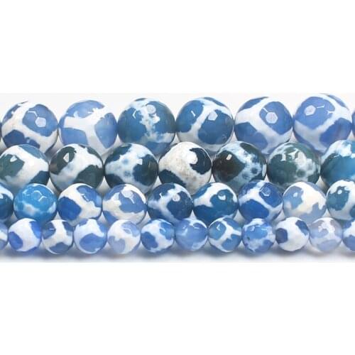 Faceted Blue FuShou 6-12mm Dzi agates Round Beads 14.5"For DIYJewelry making! Mixed wholesale for all items