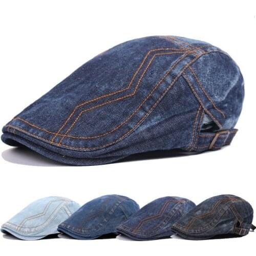 Spring Summer Cowboy Outdoor Adjustable Beret Denim Beret Caps Bones Flat Sun Cap For Cowboy Jeans Hats For Men