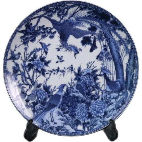 Chinese Old Porcelain Blue And White Flower And Bird Pattern Appreciation Plate