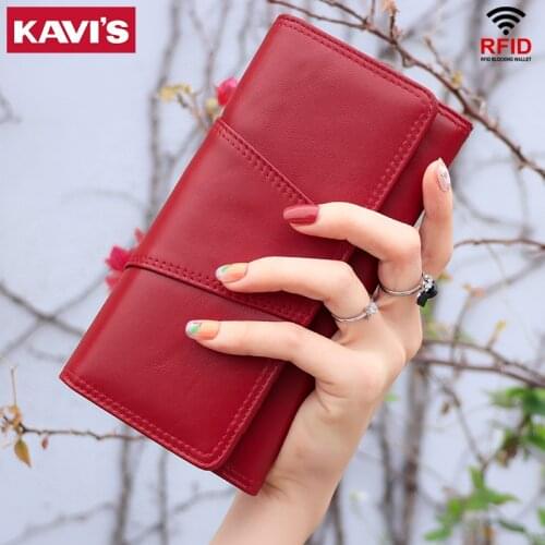 KAVIS New Fashion Genuine Leather Womens Wallet Long Lady Handy Female Clutch Wallets for Cell Phone Girls Card Holder Walets
