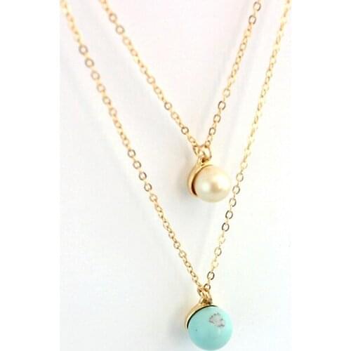 MELIHE Stone Pendant Necklace Women 2019 Simulated Pearl Multilayer Long Necklaces Pendants Female Gold Chain Jewelry SNE160088