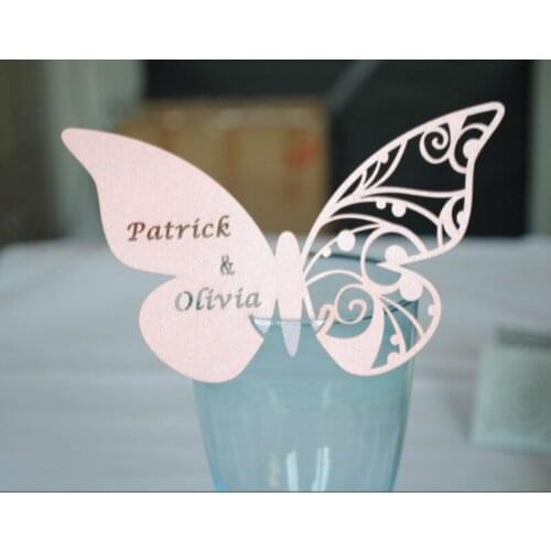 Fashionable latest butterfly place name cards design for wine glass
