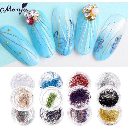 Monja 12 Boxes/Set Nail Art Colorful Glitter Silk Line Foils Epoxy Filling Material Multicolor Wire Sequins Manicure Decorations