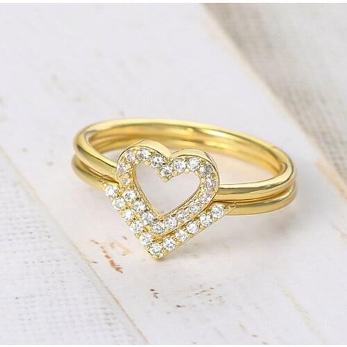 Wedding Bride Rings Set For Women Heart Jewellery Micro Zircon Gold Color Kpop Engagement Date jewelry Wholesale SR918