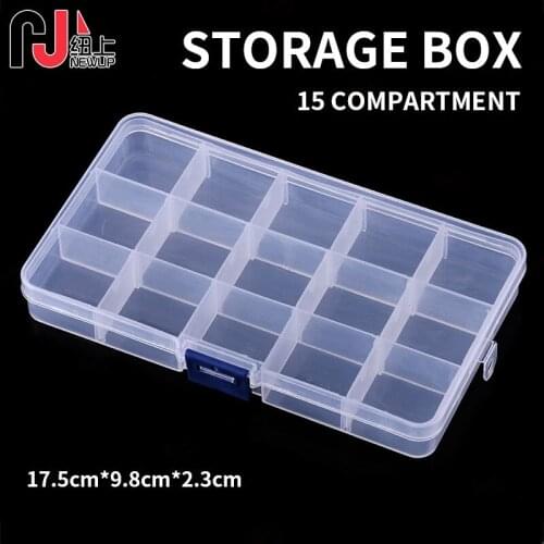 NEWUP Multifunctional Organized 15 Compartments single-sided Transparent Visible Plastic Fishing Lure Box Pesca Fishing Tools