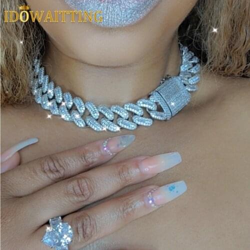 2021 New Arrived Hiphop Iced Out Bling Baguette CZ Zirconia Cuban Chain 20mm Width Heavy Chunky Cuban Choker Necklace For Women