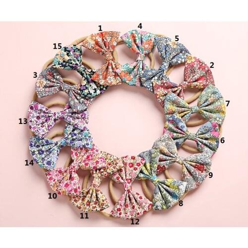 Bulk 30pc/lot 2020 New Floral Print Hair Bow Nylon Headbands Hair Bow with Headband or Clip for Girls Headwear, Nylon BabyTurban