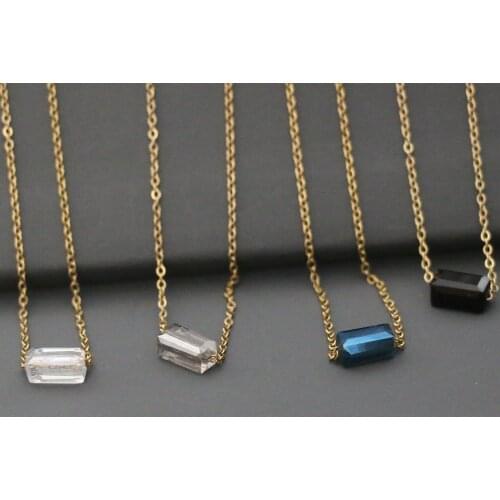 Simple Small Color Acrylic Geometric Bead Choker Necklace for Women Cute Gold Color Stainless Steel Chain Neck Clavicle Jewelry