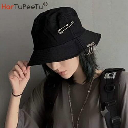 New Unisex Cotton Bucket Hats Women Summer Beach Cap Pin Decorate Sunscreen Panama Hat Men Black Sunbonnet Fedoras Outdoor