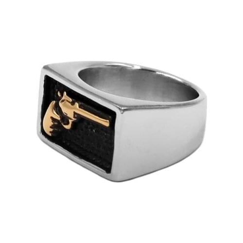 Drop Ship Size 7-14 Cool Fashion Gold Polishing Motorcycle Gun Ring 316L Stainless Steel Women Biker Golden Gun Ring