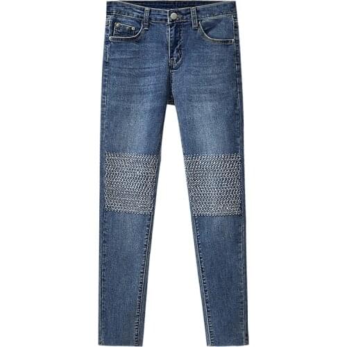 Plus size womens fashion diamond-studded Jeans Korean Nine-point Pants Spring Autumn Female High waist Stretch Slim Jeans 4XL
