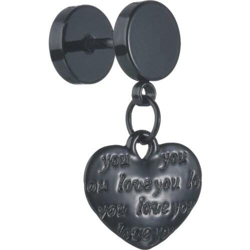 Hip Hop Love You Heart Stud Earrings for Men Black Stainless Steel Earring Punk Rock Female Jewelry