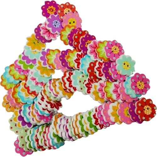 Pack Of 100PCS 2 Holes Wooden Flower Shape Sewing Buttons Decoration Cardmaking Supplies 20mm