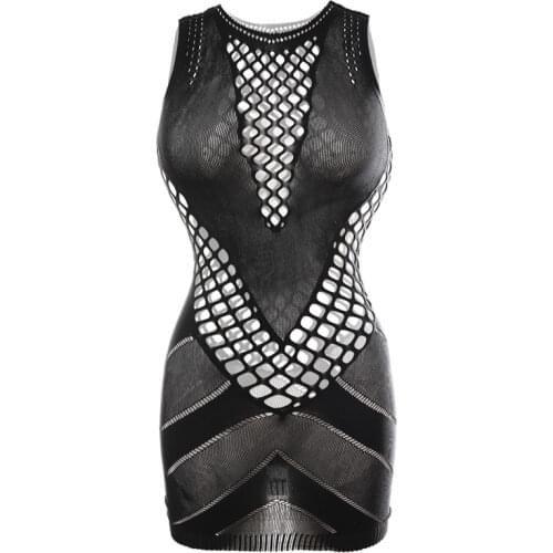 Lingerie Erotic Female Long See Through Bag Hip Net Skirt Temptation Fishnet Bodysuit Women Sexy Dress for Sex Sleepwear
