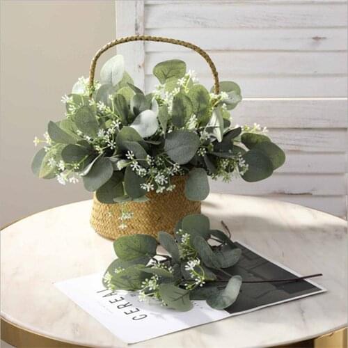 1PC Artificial Eucalyptus Leaves Stems Greenery Decor Greenery Stem With Flower Seeds Fake Eucalyptus Plant for Wedding Decor