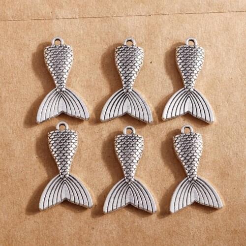 10pcs 19*31mm Vintage Silver Color Fish Tails Charms Pendants for Making Necklaces Earrings Bracelets DIY Handmade Jewelry Craft