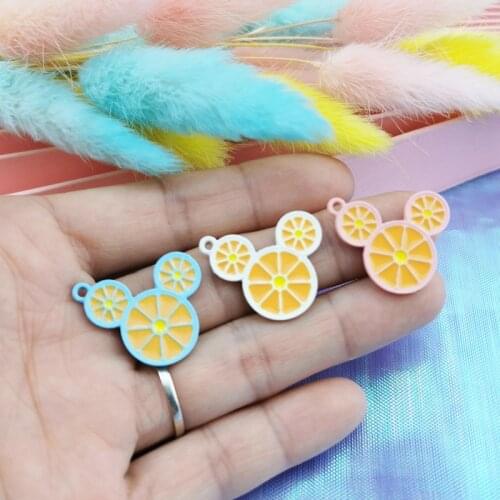 10Pcs/Lot DIY Alloy Jewelry Cartoon Small Clear Mickey Head Orange Earring Material Bracelet Necklace Pendant Pendant