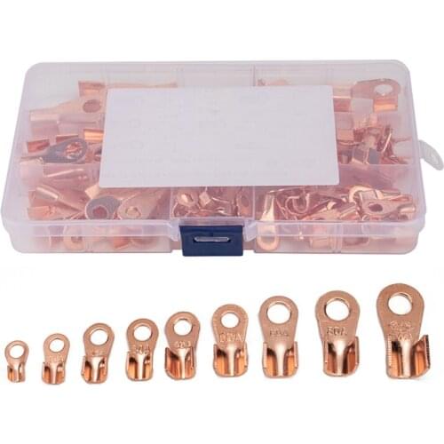 120PCS Heavy Duty Wire Lugs Open Barrel Copper Ring Terminals Connectors Assortment Kit 5A-100A with Box