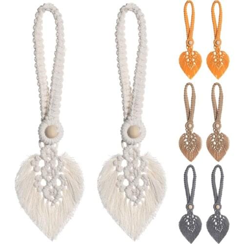 2pieces Boho Leaf-shaped Curtain Tie Rope Woven Tassel for Window Curtain Home Decoration