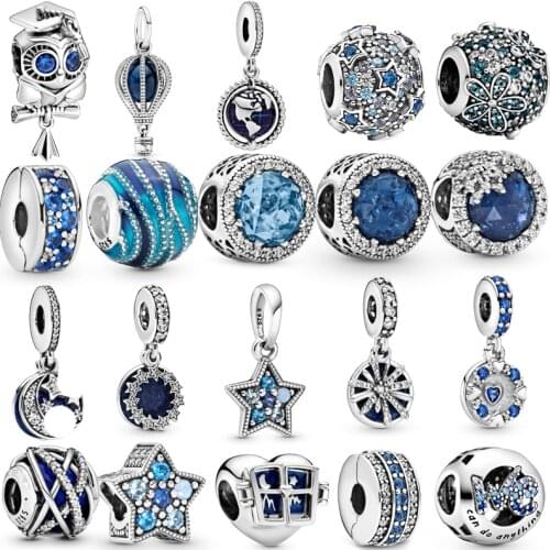 2021 new Original blue sweet night starry sky Bead fit Pandora Charms silver 925 beads Bracelet for women diy fashion jewelry