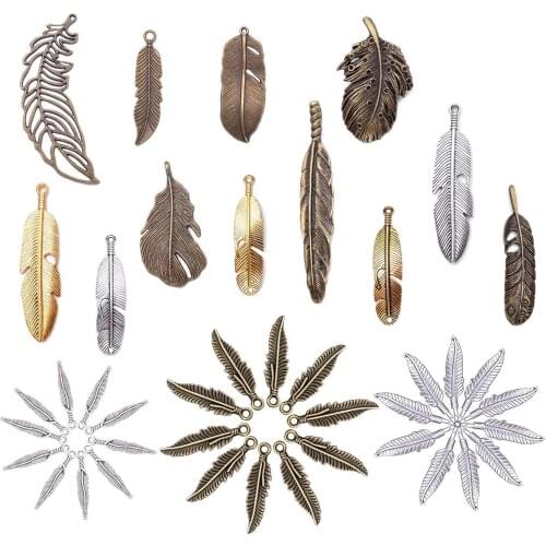 42pcs Mixed Feather Charms Pendants for Neacklaces Braceletes DIY Jewellery Making