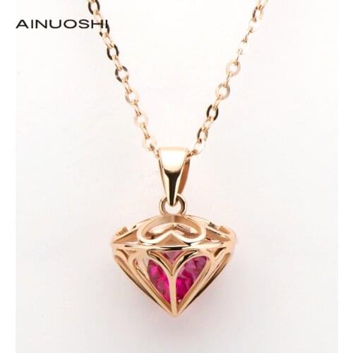 AINUOSHI 18K Rose Gold 0.534ct Embedded Corundum Personality Cone Pendant Necklace For Women Surprise Charm Jewelry Gifts 18