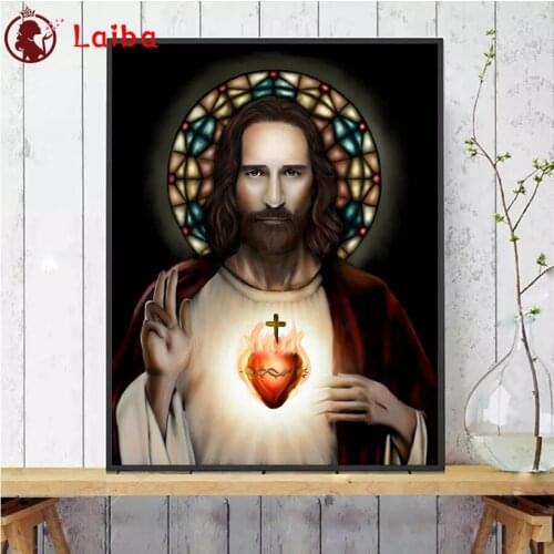 Diamond Mosaic Sacred Heart of Jesus Catholic Religion Picture Diamond Painting Cross Stitch Embroidery Needlework Wall Art