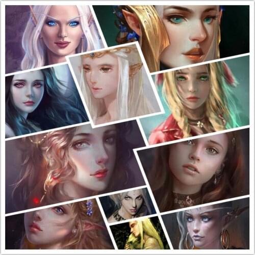 Diy Diamond Painting High Nose Bridge Blonde Western Beauty Fairy Ears Windy Ears Delicate Face with Big Eyes Poster