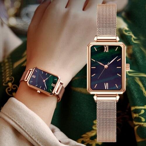 Luxury Square Green Dial Watches For Women Metal Starp Sports Quartz Clock Ladies Rose Gold Wrist Watch Fashion Gift Relogio
