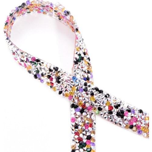 Colorful Rhinestone Tape DIY Sewing Hot Fix Applicator 1 Yard Ribbon Rhinestones Appliques Rhinestone Trim Crystal Motif Tapes