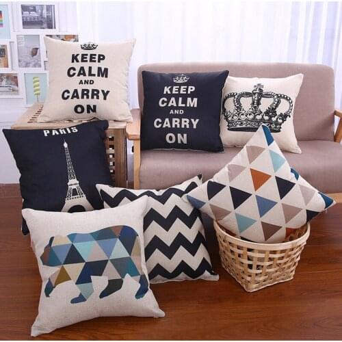 Decorative Throw Pillows Case Keep Calm Crown Cushion Covers Geometric Wave Bear Cotton Linen Office Chair Back Cover 45x45cm