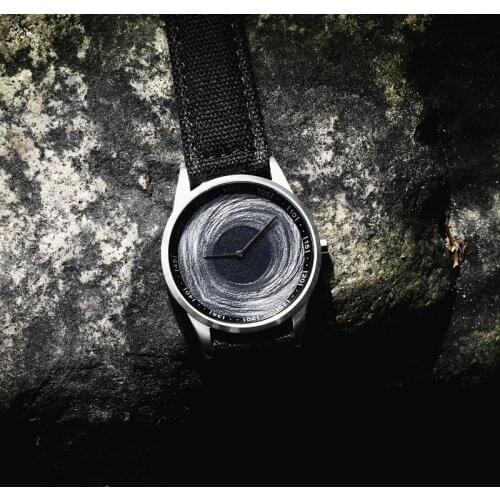 Enmex design wristwatch Canvas strap waterproof creative design stainless steel case black hole outline face quartz sport watch