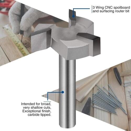 CNC Spoilboard Surfacing Milling Cutter Router Bit 1/4 Inch Shank Carbide Tipped Woodworking Engraving Carving Cutting Tools