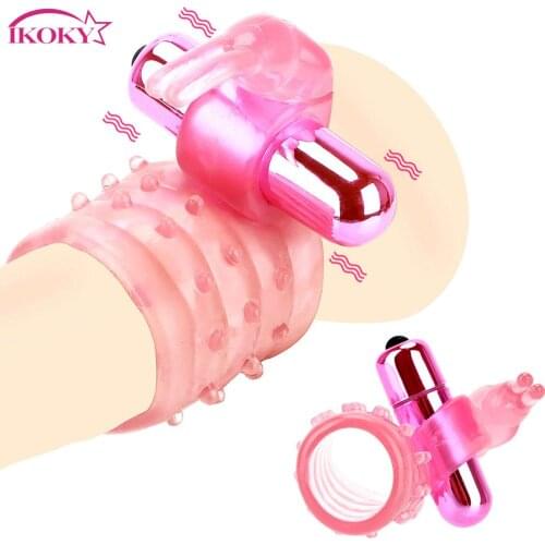 IKOKY Vibrating Penis Ring Cockring Vibrator Elastic Male Delay Ejaculation Ring Sex Toys for Couples Clitoris Stimulate