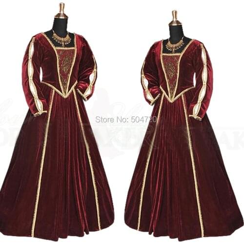 Tailored!Luxs RED Velvet Duchess Princess 17 century regency Renaissance Theater medieval Halloween Gown Ball dress HL-188
