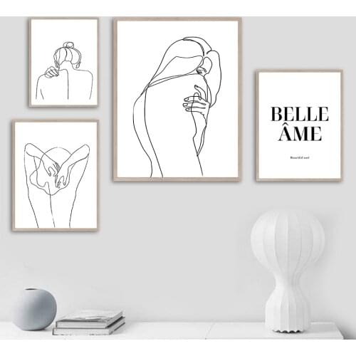 Black White Girl Line Back Quote Hand Wall Art Canvas Painting Nordic Posters And Prints Wall Pictures For Living Room Decor
